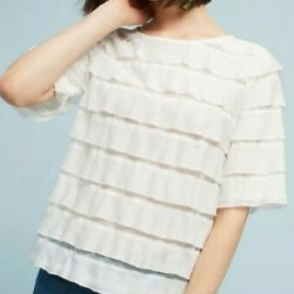 Anthropologie White Ruffled Blouse
